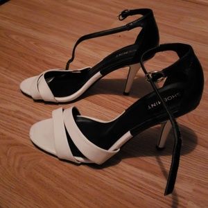 White and black heels sandals stilettos